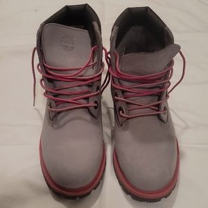 Gray/pink Timberland boots